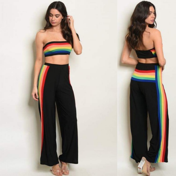 LAST ONE! NWT BLACK RAINBOW TOP & PANTS SET - Picture 2 of 6